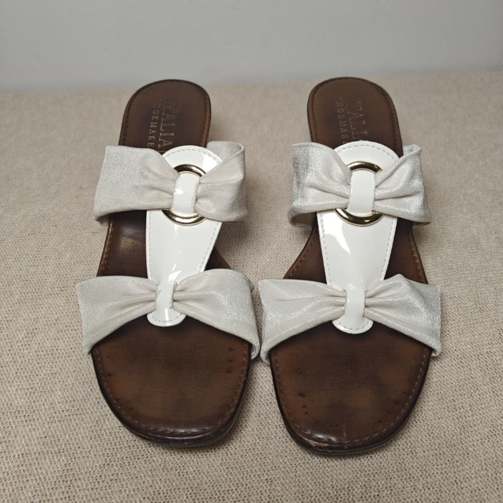 Vintage Strappy Kitten Heel Slides Open Toe Sandal Italian Shoemaker White Sz 8